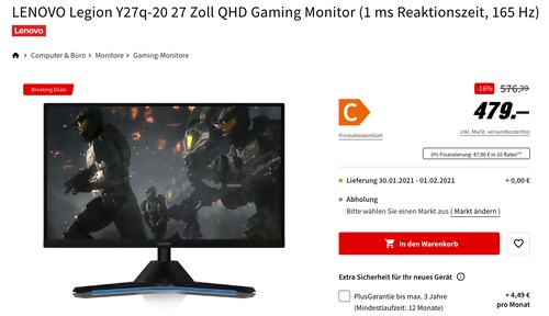 LENOVO Legion Y27q-20 27 Zoll QHD Gaming Monitor (1 ms Reaktionszeit, 165 Hz) LENOVO Legion Y27q-20 27 Zoll QHD Gaming Monitor (1 ms Reaktionszeit, 165 Hz)