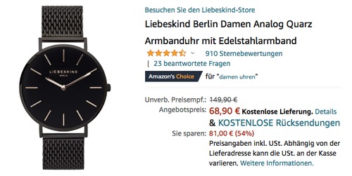 Liebeskind Berlin LT-0156-MQ Damen Analog Quarz Armbanduhr mit Edelstahlarmband, schwarz Liebeskind Berlin LT-0156-MQ Damen Analog Quarz Armbanduhr mit Edelstahlarmband, schwarz