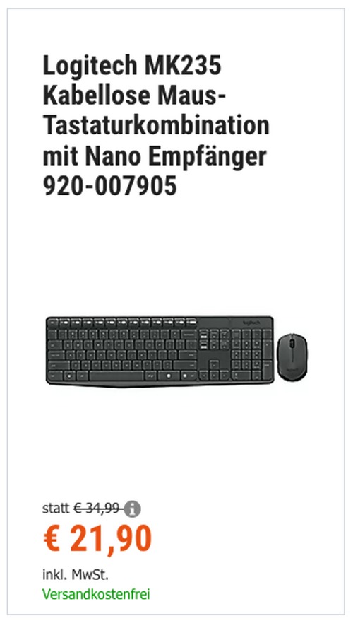 Logitech MK235 Kabellose Maus-Tastaturkombination, schwarz (2,4GHz, 10 m Reichweite ) Logitech MK235 Kabellose Maus-Tastaturkombination, schwarz (2,4GHz, 10 m Reichweite )