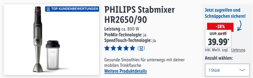 PHILIPS Stabmixer HR2650/90, 800 W PHILIPS Stabmixer HR2650/90, 800 W