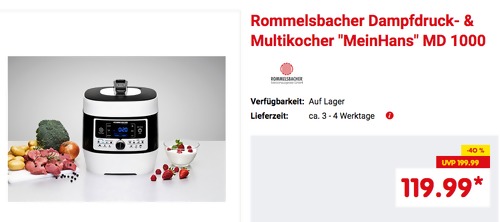 Rommelsbacher Dampfdruck- & Multikocher MD 1000 "MeinHans", 6 Liter Topf Rommelsbacher Dampfdruck- & Multikocher MD 1000 "MeinHans", 6 Liter Topf