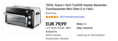 TEFAL Toast n' Grill TL6008 2in1 Toaster und Mini-Ofen TEFAL Toast n' Grill TL6008 2in1 Toaster und Mini-Ofen