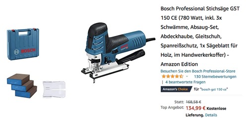 Bosch Professional 780 Watt Stichsäge GST 150 CE - Amazon Edition (inkl. Zubehör und Koffer) Bosch Professional 780 Watt Stichsäge GST 150 CE - Amazon Edition (inkl. Zubehör und Koffer)