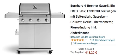 Burnhard 4-Brenner Gasgrill "Big FRED Basic", 14 kW Burnhard 4-Brenner Gasgrill "Big FRED Basic", 14 kW