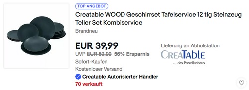 Creatable 23245 WOOD BLACK Steinzeug Tafelservice, 12-tlg. Creatable 23245 WOOD BLACK Steinzeug Tafelservice, 12-tlg.