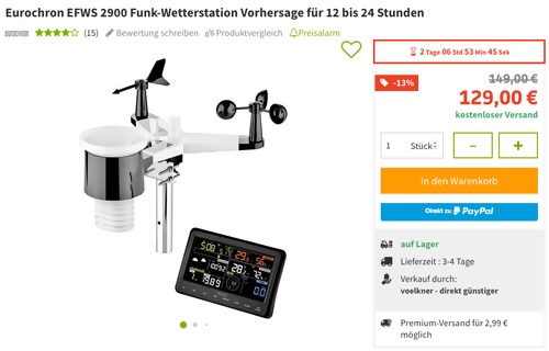 Eurochron EFWS 2900 Funk-Wetterstation (Vorhersage für 12 bis 24 Stunden, WLAN-fähig) Eurochron EFWS 2900 Funk-Wetterstation (Vorhersage für 12 bis 24 Stunden, WLAN-fähig)