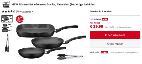 GSW 4-tlg. Pfannen-Set "Gourmet Granit" (Aluminium, Induktion) - jetzt 22% billiger GSW 4-tlg. Pfannen-Set "Gourmet Granit" (Aluminium, Induktion) - jetzt 22% billiger