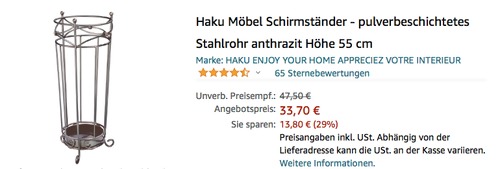 Haku 88785 Schirmständer, 55 cm (pulverbeschichtetes Stahlrohr, anthrazit) Haku 88785 Schirmständer, 55 cm (pulverbeschichtetes Stahlrohr, anthrazit)