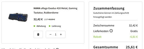 HAMA uRage Exodus 420 Metal Gaming Tastatur, Rubberdome HAMA uRage Exodus 420 Metal Gaming Tastatur, Rubberdome