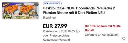 Hasbro C2541 NERF Doomlands Persuader 2 Pistolen-Set, inkl. 8 Dart Pfeilen Hasbro C2541 NERF Doomlands Persuader 2 Pistolen-Set, inkl. 8 Dart Pfeilen