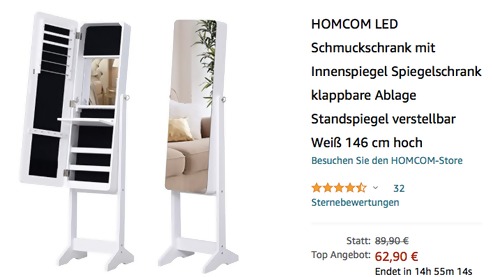 HOMCOM 831-222WT LED Schmuckschrank/Spiegelschrank, 146 cm Höhe HOMCOM 831-222WT LED Schmuckschrank/Spiegelschrank, 146 cm Höhe