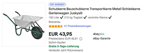 Juskys 21062 Schubkarre Garten 100L Juskys 21062 Schubkarre Garten 100L
