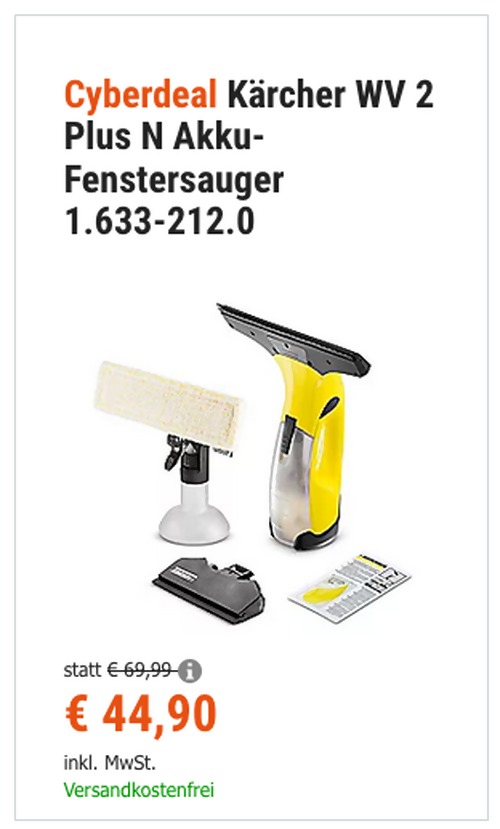 Kärcher WV 2 Plus N Akku-Fenstersauger, inkl. Sprühflasche mit Mikrofaserwischer & Glasreiniger-Konzentrat Kärcher WV 2 Plus N Akku-Fenstersauger, inkl. Sprühflasche mit Mikrofaserwischer & Glasreiniger-Konzentrat