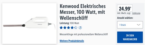 Kenwood Elektrisches Messer mit Wellenschliff, 100 Watt Kenwood Elektrisches Messer mit Wellenschliff, 100 Watt