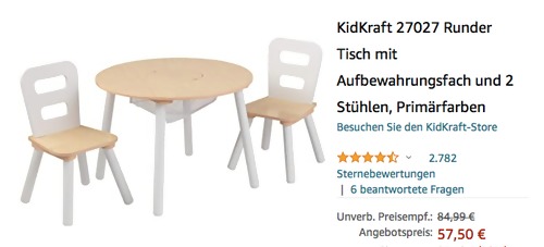 KidKraft 27027 Runder Kindertisch mit Aufbewahrungsfach und 2 Stühlen, Naturfarben & Weiß KidKraft 27027 Runder Kindertisch mit Aufbewahrungsfach und 2 Stühlen, Naturfarben & Weiß