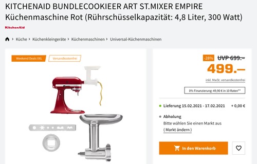 KitchenAid Artisan Küchenmaschine Bundle Cookie-Set (5KSM125EER + 5KSMFGA + KCCA empire rot) KitchenAid Artisan Küchenmaschine Bundle Cookie-Set (5KSM125EER + 5KSMFGA + KCCA empire rot)