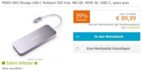 MINIX NEO Storage 480 GB USB-C Multiport SSD Hub (HDMI 4K, 2 x USB 3.0) MINIX NEO Storage 480 GB USB-C Multiport SSD Hub (HDMI 4K, 2 x USB 3.0)