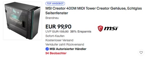 MSI Creator 400M MIDI Tower Creator PC-Gehäuse, Echtglas Seitenfenster MSI Creator 400M MIDI Tower Creator PC-Gehäuse, Echtglas Seitenfenster