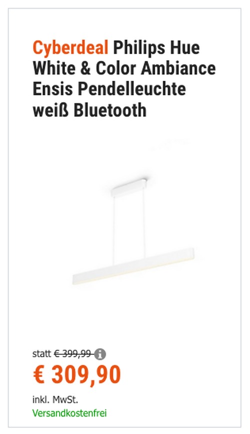 Philips Hue White & Color Ambiance Ensis Pendelleuchte, weiß (2.000 K - 6.500 K, 6.000 lm, 78 W) Philips Hue White & Color Ambiance Ensis Pendelleuchte, weiß (2.000 K - 6.500 K, 6.000 lm, 78 W)