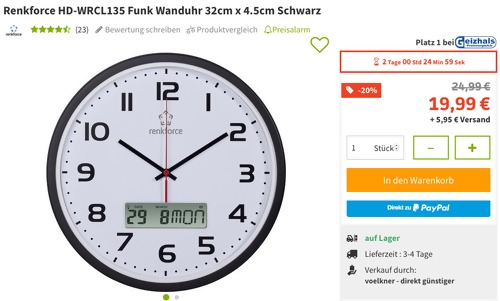 Renkforce HD-WRCL135 Funk Wanduhr 32cm, schwarz Renkforce HD-WRCL135 Funk Wanduhr 32cm, schwarz
