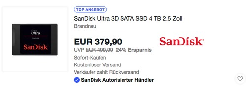 SanDisk Ultra 3D SSD 4TB interne SSD-Festplatte, 2,5 Zoll SanDisk Ultra 3D SSD 4TB interne SSD-Festplatte, 2,5 Zoll
