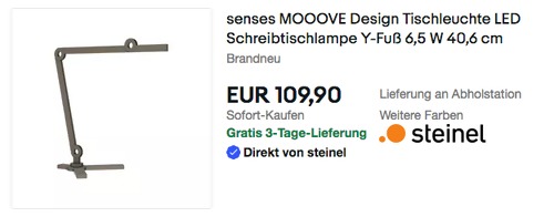 senses MOOOVE Design LED-Tischleuchte, schwarz oder anthrazit (6,5 W, 2500-3000 K, 40,6 cm senses MOOOVE Design LED-Tischleuchte, schwarz oder anthrazit (6,5 W, 2500-3000 K, 40,6 cm