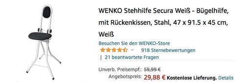 WENKO 4929121500 Stehhilfe/Bügelhilfe "Secura", weiß WENKO 4929121500 Stehhilfe/Bügelhilfe "Secura", weiß