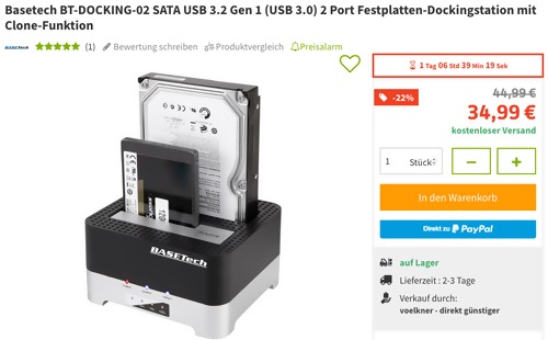 Basetech BT-DOCKING-02 SATA USB 3.2 Gen 1 (USB 3.0) 2 Port Festplatten-Dockingstation mit Clone-Funktion Basetech BT-DOCKING-02 SATA USB 3.2 Gen 1 (USB 3.0) 2 Port Festplatten-Dockingstation mit Clone-Funktion
