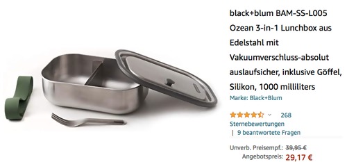 black+blum BAM-SS-L005 Ozean 3-in-1 Lunchbox (Edelstahl, 1 Liter) black+blum BAM-SS-L005 Ozean 3-in-1 Lunchbox (Edelstahl, 1 Liter)