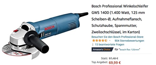 Bosch Professional Winkelschleifer GWS 1400 (1.400 Watt, 125 mm Scheiben-Ø) Bosch Professional Winkelschleifer GWS 1400 (1.400 Watt, 125 mm Scheiben-Ø)