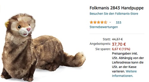 Folkmanis 2843 flauschig-weiche Frettchen Handpuppe, 63 cm Folkmanis 2843 flauschig-weiche Frettchen Handpuppe, 63 cm