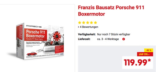 Franzis Bausatz Porsche 911 Boxermotor, 1:4 Modell Franzis Bausatz Porsche 911 Boxermotor, 1:4 Modell