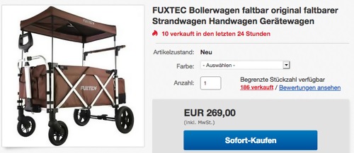 FUXTEC FX-CTL900 Faltbarer Bollerwagen mit Dach, versch. Farben FUXTEC FX-CTL900 Faltbarer Bollerwagen mit Dach, versch. Farben