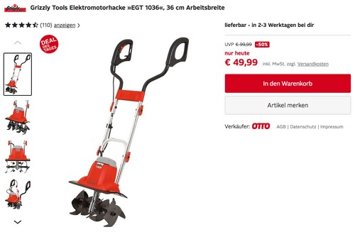 Grizzly Tools Elektromotorhacke »EGT 1036«, 36 cm Arbeitsbreite Grizzly Tools Elektromotorhacke »EGT 1036«, 36 cm Arbeitsbreite