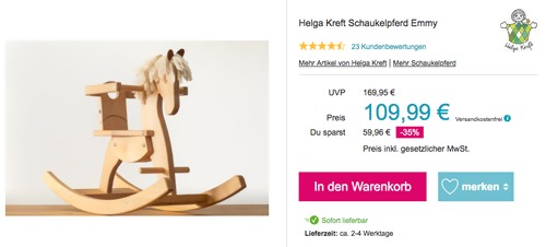 Helga Kreft Schaukelpferd "Emmy" (Buchenholz, Schafschurwolle, 82 x 32 x 52 cm) Helga Kreft Schaukelpferd "Emmy" (Buchenholz, Schafschurwolle, 82 x 32 x 52 cm)