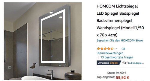 HOMCOM 834-032 LED Spiegel, 50 x 70 x 4cm - jetzt 30% billiger HOMCOM 834-032 LED Spiegel, 50 x 70 x 4cm - jetzt 30% billiger