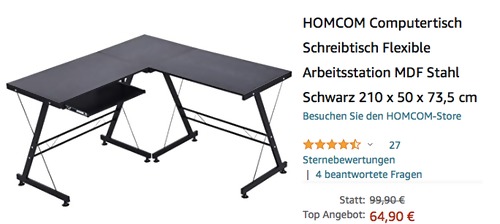 HOMCOM DE836 Flexible Computertisch/Schreibtisch, schwarz (210 x 50 x 73,5 cm) HOMCOM DE836 Flexible Computertisch/Schreibtisch, schwarz (210 x 50 x 73,5 cm)