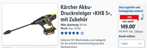 Kärcher Akku-Druckreiniger "KHB 5" (18 Volt, 24 bar, Zubehör) Kärcher Akku-Druckreiniger "KHB 5" (18 Volt, 24 bar, Zubehör)