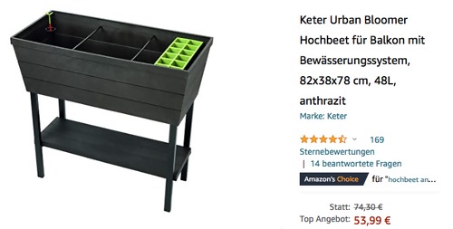 Keter 48L Hochbeet "Urban Bloomer" für Balkon mit Bewässerungssystem, Anthrazit Keter 48L Hochbeet "Urban Bloomer" für Balkon mit Bewässerungssystem, Anthrazit
