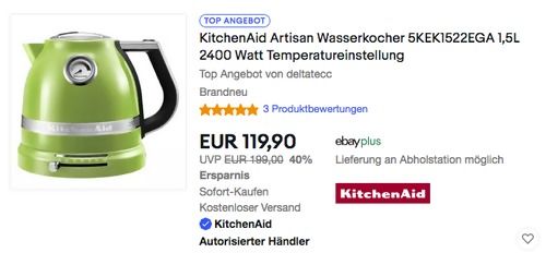 KitchenAid 5KEK1522EGA Artisan 1,5L Wasserkocher, apfelgrün KitchenAid 5KEK1522EGA Artisan 1,5L Wasserkocher, apfelgrün
