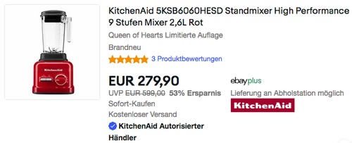 KitchenAid 5KSB6060HESD Standmixer, rot (2,6 Liter, 1800 W) KitchenAid 5KSB6060HESD Standmixer, rot (2,6 Liter, 1800 W)