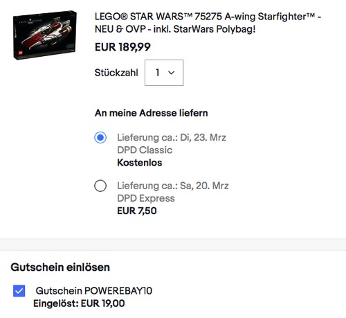 LEGO® STAR WARS 75275 A-wing Starfighter inkl. StarWars Polybag LEGO® STAR WARS 75275 A-wing Starfighter inkl. StarWars Polybag