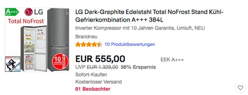 LG GBP62DSNFN Total NoFrost Stand Kühl-/Gefrierkombination (203 cm, A+++) LG GBP62DSNFN Total NoFrost Stand Kühl-/Gefrierkombination (203 cm, A+++)