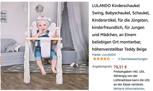 LULANDO Kinderschaukel "Teddy", beige (6 Monate - 3 Jahre, 15 kg) LULANDO Kinderschaukel "Teddy", beige (6 Monate - 3 Jahre, 15 kg)