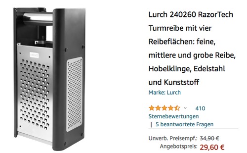 Lurch 240260 RazorTech Turmreibe mit 4 Reibeflächen Lurch 240260 RazorTech Turmreibe mit 4 Reibeflächen