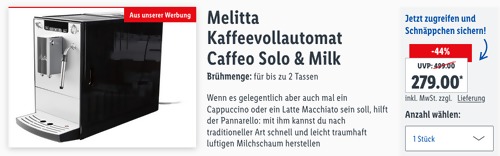 Melitta Kaffeevollautomat Caffeo Solo & Milk (Milchschaumdüse, 3 Kaffeestärke ) Melitta Kaffeevollautomat Caffeo Solo & Milk (Milchschaumdüse, 3 Kaffeestärke )