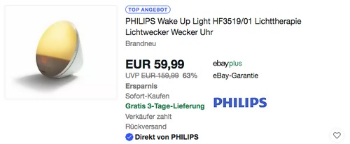 Philips HF3519/01 Wake-up Lichtwecker mit farbiger Sonnenaufgangssimulation - jetzt 42% billiger