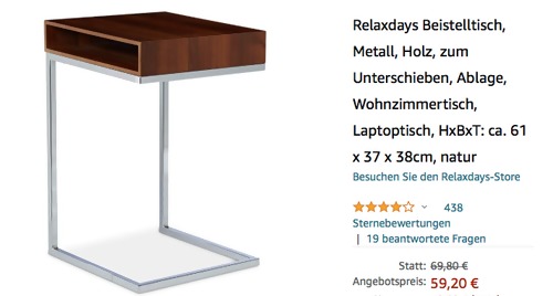 Relaxdays 10020361Beistelltisch, natur (Metall, Holz, 61 x 37 x 38 cm) - jetzt 15% billiger