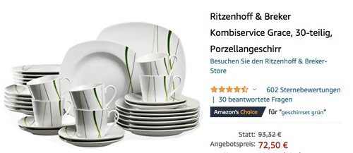 Ritzenhoff & Breker Porzellangeschirr Kombiservice "Grace", 30-teilig Ritzenhoff & Breker Porzellangeschirr Kombiservice "Grace", 30-teilig