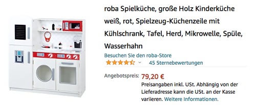 roba 480226 Holz-Kinderküche, 85 x 80,5 x 29 cm roba 480226 Holz-Kinderküche, 85 x 80,5 x 29 cm
